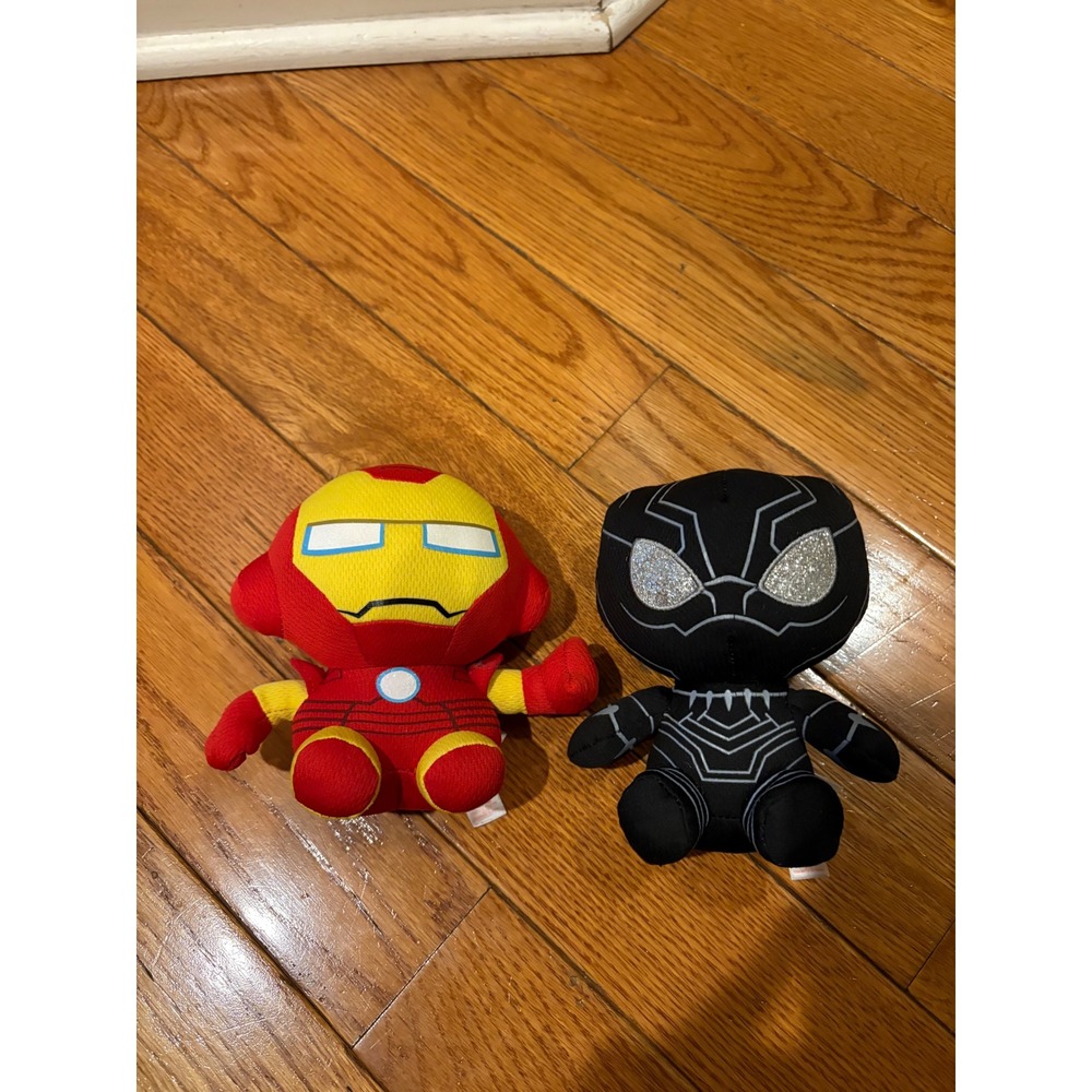Bundle 2 Ty Marvel Plush Set Iron Man Black‎ Panther Stuffed Figures